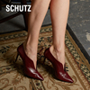 Schutz秋季明星同款真皮高跟短靴女度假细跟踝靴V口牛皮尖头裸靴