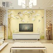 现代新中式客厅卧室电视，背景墙壁纸无纺布，墙纸温馨花鸟墙布