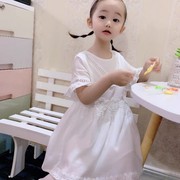 女童裙子夏装，2024宝宝连衣裙纯棉短袖超柔软儿童裙子白色
