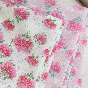 日本进口小纹工房80支柔软纯棉盐缩高档服装裙子，布料面料粉色鲜花