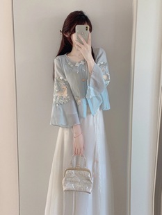 新中式国风套装女夏季小个子，高级感气质盘扣，上衣半身长裙子两件套
