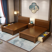 全实木单人床1米2约小户型90宽收纳储物床1箱储物床