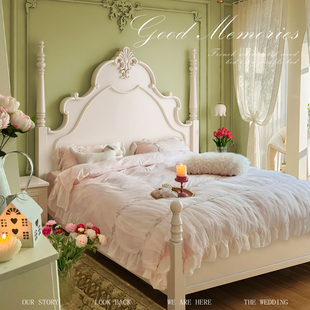 欧式实木法式床奶油风公主，床雕花复古1.8m双人主，卧美式安娜床白色