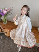 女童套装新中式洋气宝宝周岁礼服小童国风裙子春秋儿童假两件汉服
