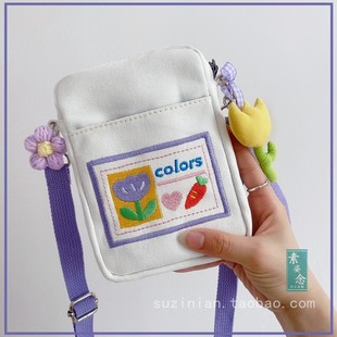 夏天小众设计可爱手机包女斜挎包迷你小包包帆布手机袋零钱包