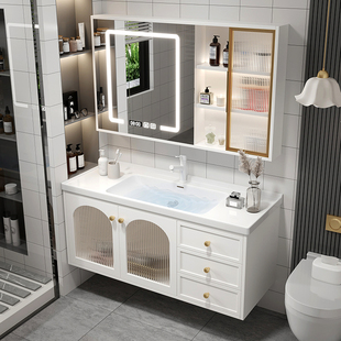 陶瓷一体盆浴室柜，组合智能洗手脸盆柜卫生间洗漱台池轻奢现代简约