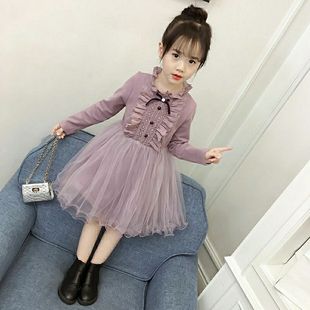 女童春装2022韩版长袖中大童网纱加绒，加厚冬款儿童公主连衣裙