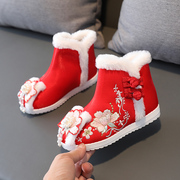 女童汉服鞋子冬款儿童古风靴子，宝宝冬季靴子，棉鞋老北京布鞋绣花鞋