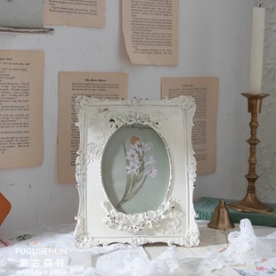 fugusenlin法式vintage复古做旧树脂浮雕玫瑰，相框架墙面装饰摆件