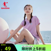 中国乔丹短袖T恤女2024春夏休闲上衣圆领针织女士运动百搭短t