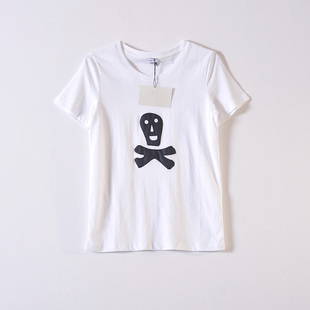 夏透气(夏透气)棉t恤实用百搭圆领，短袖修身女装骷髅贴布印字母a2