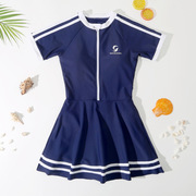 亚马逊跨境儿童连体裙式海军蓝甜美可爱日韩中大童海边游泳馆泳衣