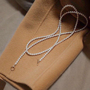 珍珠链项链毛衣天然女长款小众，复古设计法式淡水感颈链14k注金ot