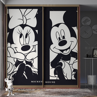 凯贝嘉现代衣柜贴纸，房间改造布置移门玻璃，米老鼠贴画自粘加厚壁纸