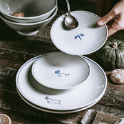 泽滕家日式家用创意小碟子，菜盘米饭碗面碗，青花瓷套装餐盘平盘汤碗