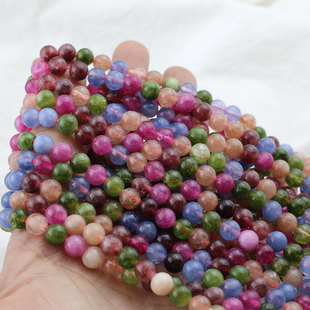天然石10颗彩虹糖果色碧玺半成品散珠子diy手工编织手链项链材料
