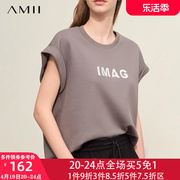 amii2024夏季极简短款上衣休闲短袖莫代尔棉t恤女圆领美式