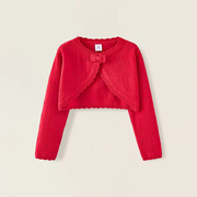 女童针织开衫外套薄款春夏季幼儿宝宝纯棉红色短款披肩外搭空调衫
