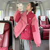 反季网红粉红色羽绒服女短款面包服撞色拼接设计小众时尚外套