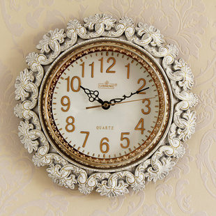 简约欧式复古钟表客厅创意，现代挂钟家用卧室静音石英钟圆形时钟