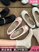 粉色法式配裙子内增高浅口平底单鞋女2024夏季芭蕾风玛丽珍鞋