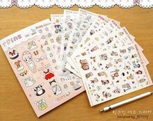 〖完美杂货〗韩国文具猫猫透明防水贴纸 粉色款-一套8张