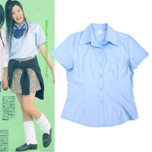 清货！日本校服 浅蓝色短袖襯衫(女款夏裝收腰)天蓝色 学生衬衫