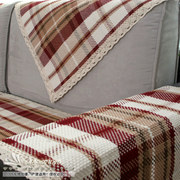 外贸原单简约棉麻编织红格子防滑沙发垫布艺飘窗垫组合沙发巾四季