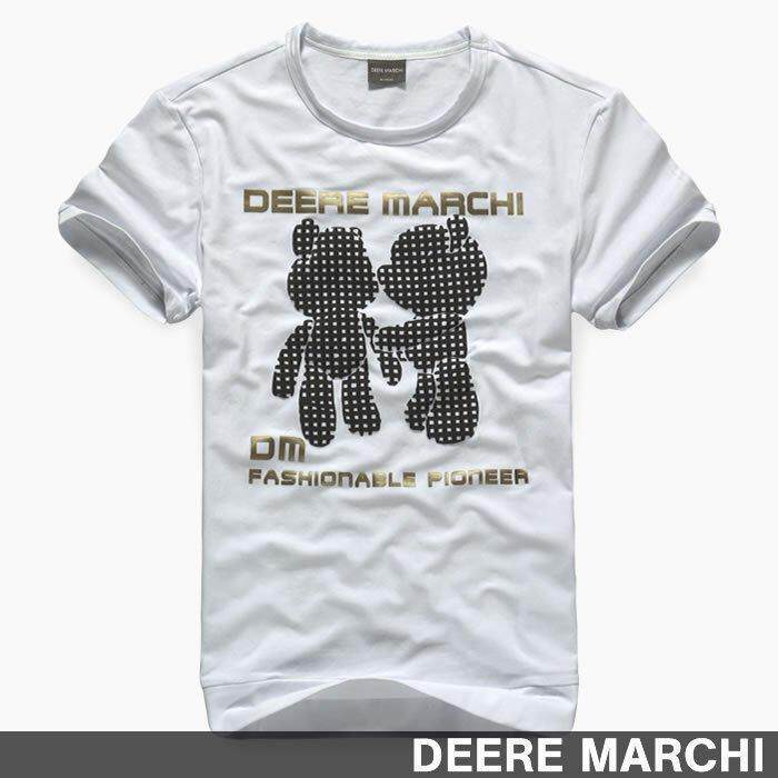 DEERE MARCHI迪尔.马奇莱卡暴力小熊弹性修身男士短袖T恤 MD603白