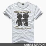 【5折】 DEERE MARCHI 暴力小熊弹性修身男士短袖T恤 MD603白