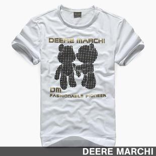 【5折】 DEERE MARCHI 暴力小熊弹性修身男士短袖T恤 MD603白