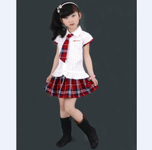 白衬衫大红格子淑女学生款校服可定做苏格兰裙,格子裙可做演出服