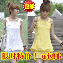 满百包邮/2010夏装韩版新款高腰波米木耳边吊带连衣裙A5158 包邮