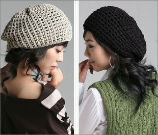 韩国蓓蕾帽纯色丝光羊毛线帽，镂空帽网眼线，帽纯手工帽子堆堆帽