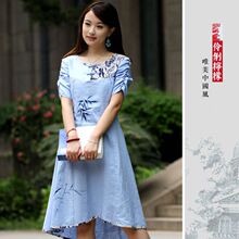 一庭兰影 中国风手绘民族风女装复古连衣裙夏季新款中国风 预售