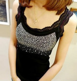 超百搭螺纹棉吊带镶钻蕾丝花边打底背心实拍女装2012夏装新款506