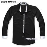 【5151m】DEERE MARCHI英伦时尚黑白纯棉修身长袖衬衫 DM07黑
