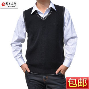  春特价包邮品牌男装男式毛背心针织纯色毛坎肩V领打底马甲男