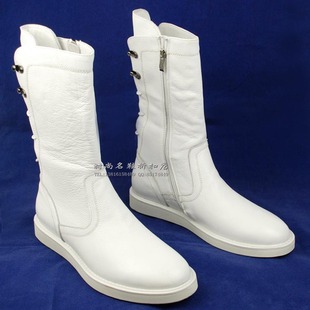  时尚韩版高帮男皮靴 真皮软牛皮拉链高筒靴 休闲户外靴长靴子白色