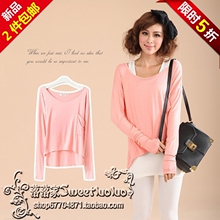The same section of the the Yurakucho / Wood home new loose pink the wild temperament bats silk cotton long-sleeved T-shirt 54