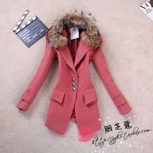 2011秋冬新品女装英伦学院风貉子毛领单排扣韩版修身毛呢西服西装