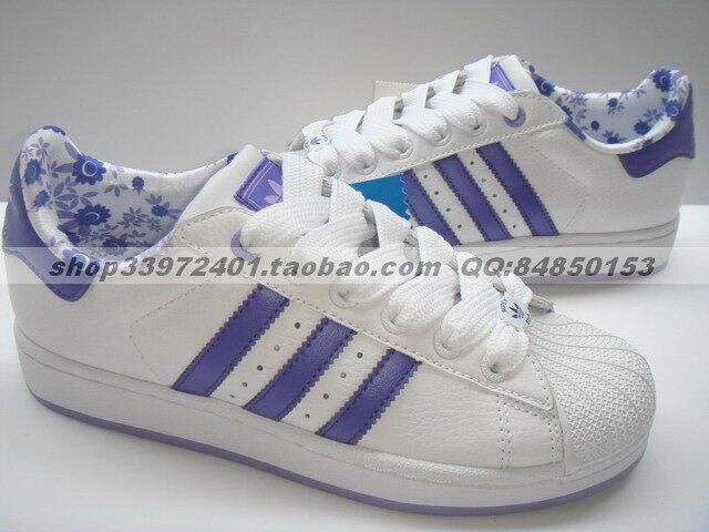 2008北京奥运促销 正品ADIDAS三叶草 女子休闲板鞋 奥运白紫