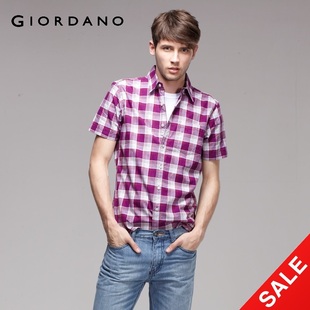Snap up limited edition Giordano men's shirt in  summer light colored Plaid short sleeve shirt 01041012