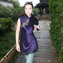 希区高端原创品牌蕾丝绸缎重磅真丝连衣裙气质改良时尚旗袍夏E728