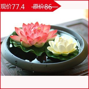  [睡莲荷花]东南亚黑陶并蒂双生餐桌花艺套装饰假花家居摆设仿真花