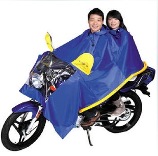 正招气囊式防飘加大加长摩托车电动车双人雨披，加厚防水充气雨衣