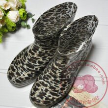 日韩外贸原单女士雨鞋/短筒低帮雨靴透明底水鞋 豹纹套鞋