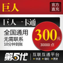 巨人一卡通300元点卡/巨人300元30000点卡/第五代自动快充