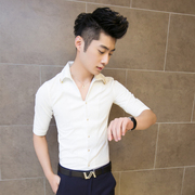 酒店吧发型师男装夏季男士短袖，衬衫韩版修身七分袖中袖衬衣潮青年