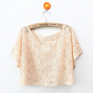 New spring clothing 2011 Korean lace pierced Super Delta short bat sleeve knitted shirt blouse with short sleeves WT1080